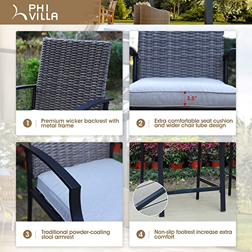 PHI VILLA 5 PCS Outdoor Bar Set,4 Patio Swivel Barstool with Thickened Frame and Breathable Fabric,Large Square Table with Coating,Solid and Durable for All-weather