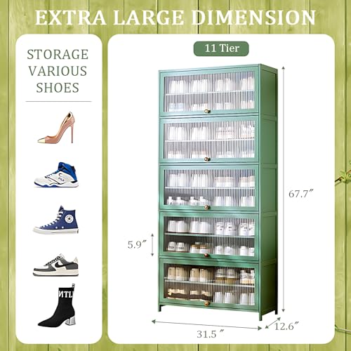 Bamboo Shoe Storage Cabinet with Flip Doors, 10 Tier Freestanding Shoe Rack for 40-45 Pairs, Entryway Shoe Cabinet for Hallway Office Living Room (Grey)