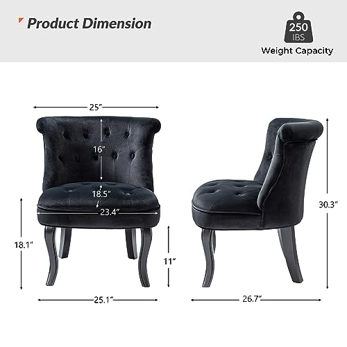 TINA'S HOME Modern Velvet Armless Accent Chairs Set of 2,Upholstered Fabric Button Single Sofa Chair with Wooden Legs for Living Room,Comfy Tufted Bedroom Chairs for Reading,Dining,Office Reception