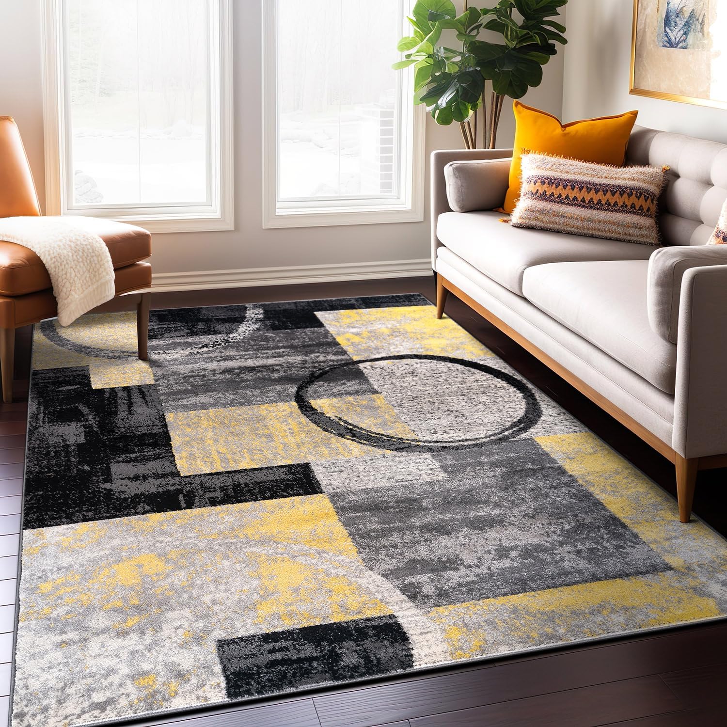 Rugshop Contemporary Abstract Circle Design Soft Area Rug 5'3
