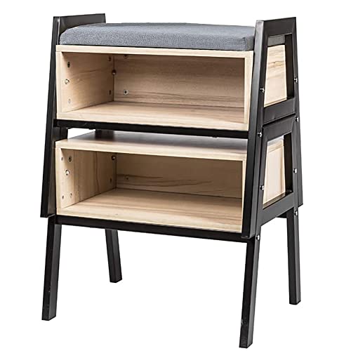 Small Entryway Bench with Cushion Seat, Wooden Shoe Rack, Stackable, 15mm Maple Wood, 21.5