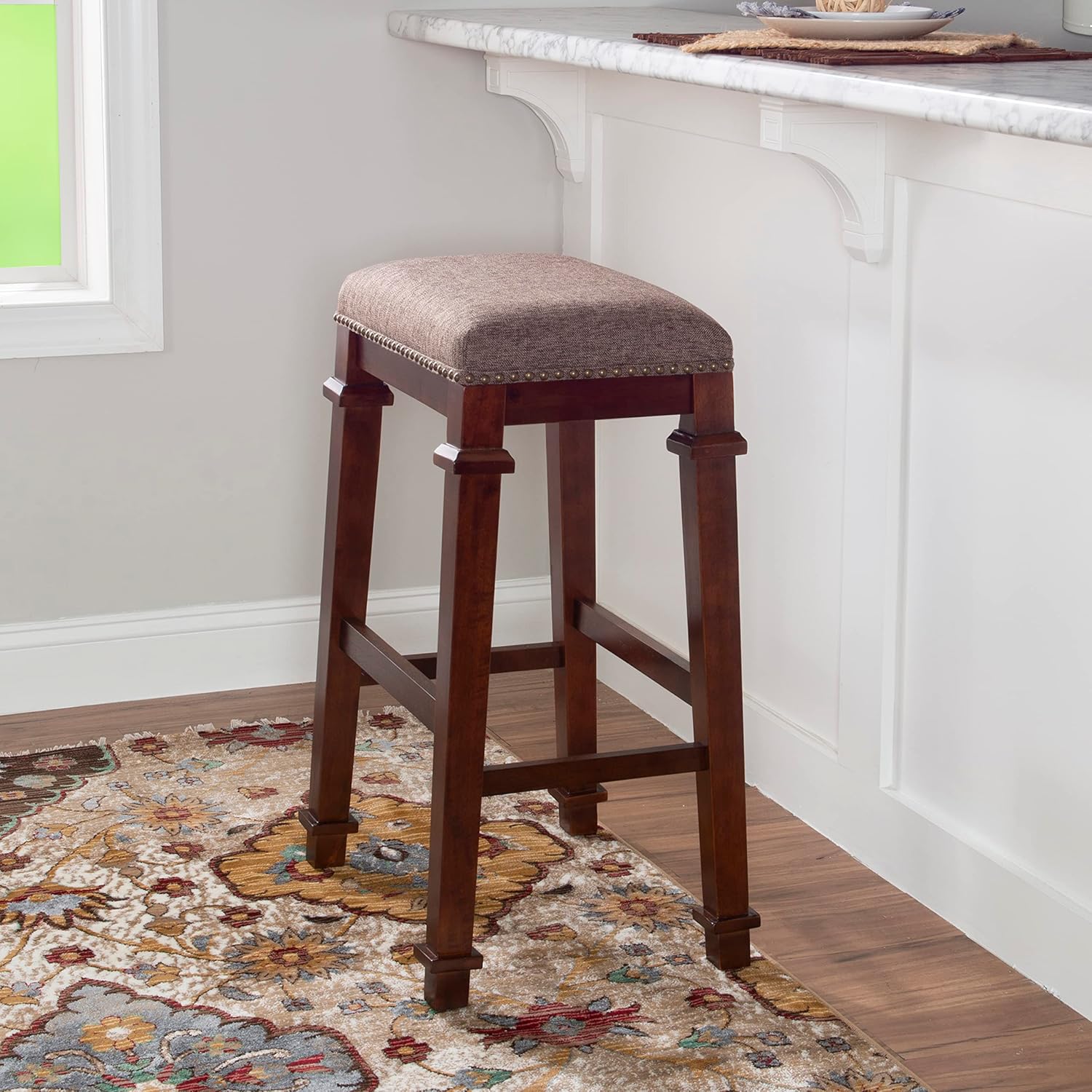 Linon Kennedy Backless Bar Stool, Brown Tweed