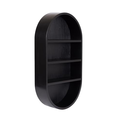 Kate and Laurel Hutton Modern Capsule Wall Shelf, 16 x 28, Black, Minimal Round Oval Wall Shelves for above Toilet Bathroom Storage
