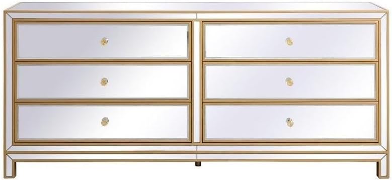 6 Drawer Mirrored Chest in Modern Style-32 inches Tall and 18 inches Wide-Gold Finish 779-Bel-5046508