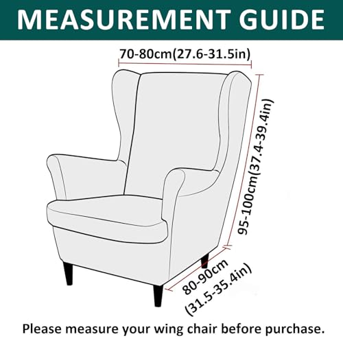 Wingback Chair Cover Stretch, Spandex Wingback Armchair Covers with Elastic Bottom Non Slip Furniture Protector for Living Room-dark grey-2 Pieces