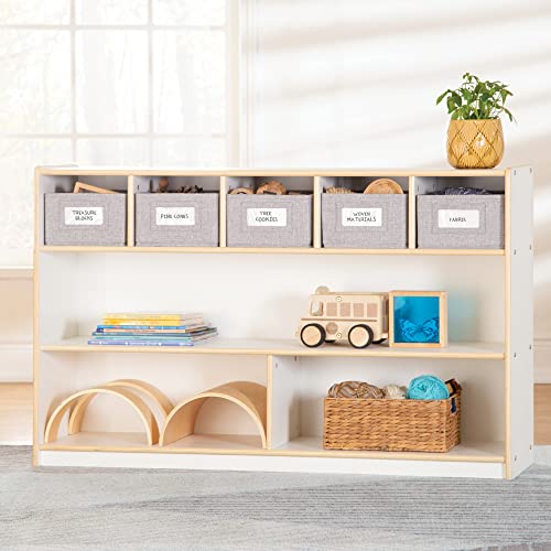 Guidecraft EdQ Shelves and 5 Bin Storage Unit- Natural: Wooden Organizer Cabinet for School and Home, Teacher's Book Cubby and Toy Shelf