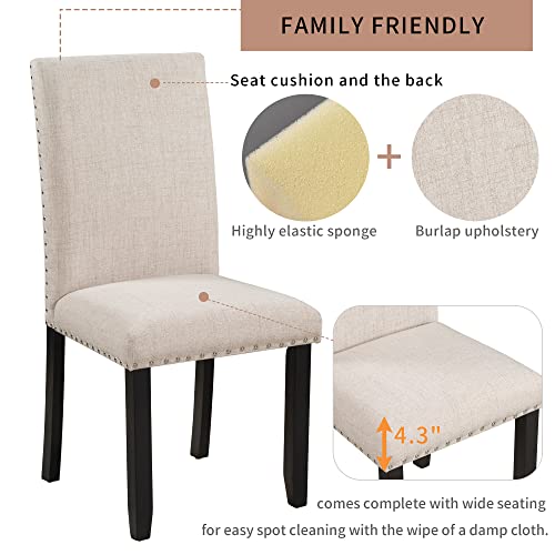 7-Piece, Tabletop and 6 Upholstered Linen Chair All with Golden Steel Legs Room and Kitchen,Dining Table Set for 6,Gold