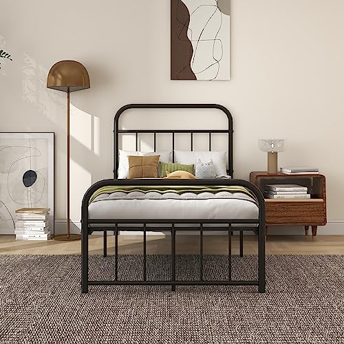 alazyhome Metal Platform Full Size Bed Frame with Vintage Headboard and Footboard Easy Assembly No Box Spring Needed Steel Slat Support Black