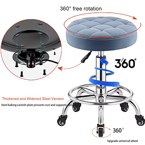 Leather Swivel Rolling Stool Chair, Thick Padding Adjustable 44-59cm Hydraulic Stool with Wheels for Medical Spa Massage Salon Home Office Clinic Studio (C1)