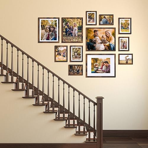 8x10 Picture Frame 15 Pack, Display Pictures 8x10 with Mat or 9x11 without Mat, Natural Wood Color Bulk Photo Frames for Wall or Tabletop
