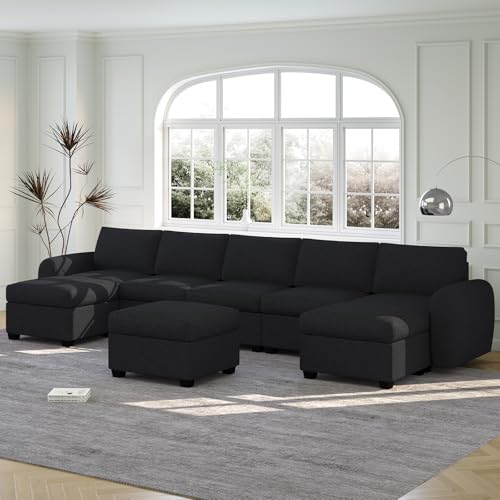 Wimarsbon Reversible Storage Modular Sofa，Modern Sectional Sofa Couch, Luxury Teddy Velvet Sofa Set with Ottomans for Living Room/Lounges (White, 8 Seats)