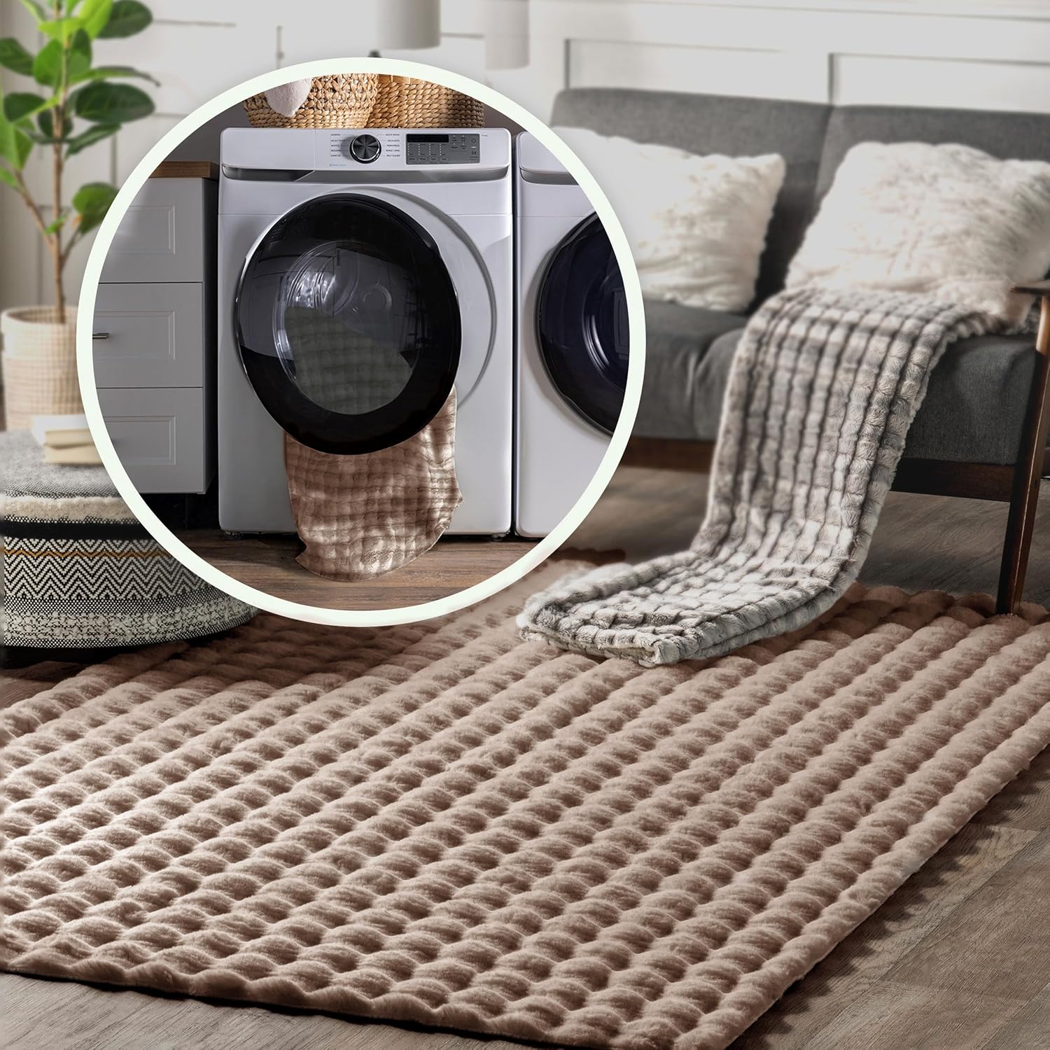 nuLOOM Jeni Solid 4x6 Machine Washable Area Rug for Living Room Bedroom Dining Room Kitchen, Taupe