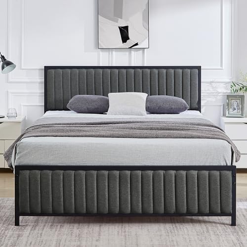 VECELO Twin Bed Frame with Upholstered Tufted Headboard & Footboard, Heavy Duty Steel Slats Platform, No Box Spring Needed, Gold