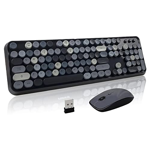 Wireless Keyboard Mouse Combo, 2.4GHz Typewriter Keyboard, Letton Full Size Office Computer Retro Keyboard and Cute Mouse with 3 DPI for Mac PC Desktop Laptop-Red