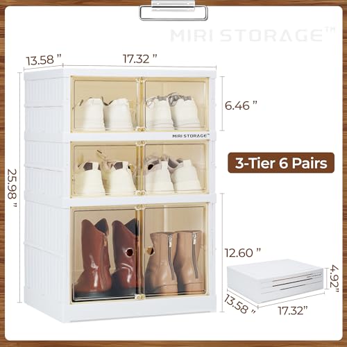 Easy Assembly 3 Tier Foldable Shoe Rack Organizer Clear Plastic Stackable Shoe Storage Box Portable White Shoe Rack With Door Folding Shoe Cabinet