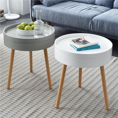 Side Tables Living Room Side Table, Corner Table, Living Room, Wooden Storage Side Table, Nordic Sofa, Small Round Table, Coffee Table Table(White)