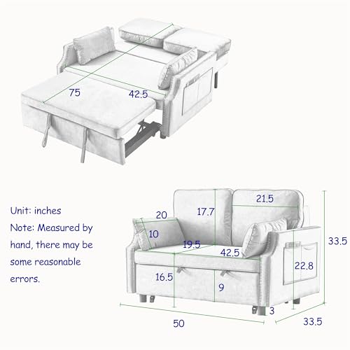LUMISOL Modern Velvet Loveseat Futon Couch with Hidden Storage Box, Convertible Sleeper Sofa Bed with Reclining Backrest, Toss Pillows & Side Pocket, Small Sofa Set of 2 for Living Room, Apartment