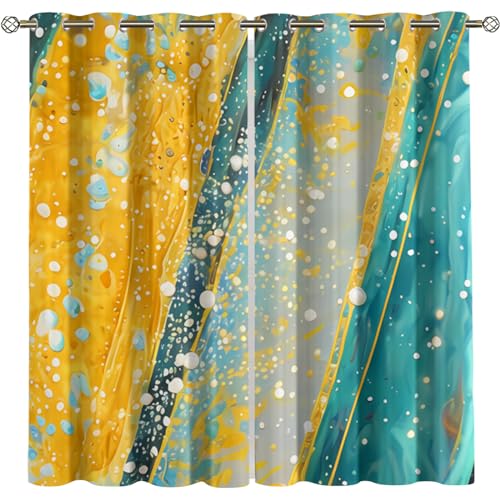 Window Treatments Drapes, Retro Yellow Gray Flowers Curtains for Living Room Bedroom, Modern Creative Blackout Curtains, Room Darkening Washable Drapes for Kitchen Coffee 26