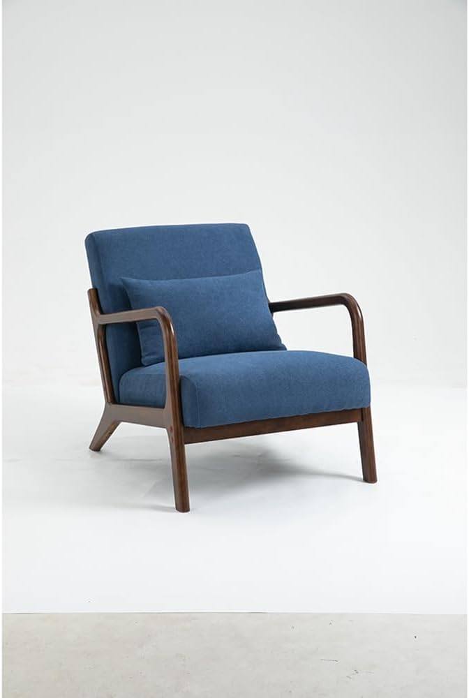 Mid Century Modern Accent Chair with Wood Frame, Upholstered Living Room Chairs with Waist Cushion, Reading Armchair for Bedroom Sunroom