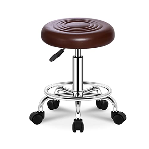 Adjustable Height Stool with 5 Wheels/Thicken Sponge Seat Chrome Steel PU Leather Bar Stool Shop Stool,Rolling Swivel Salon Stool,Massage Spa Tattoo Counter Stools White（Red）