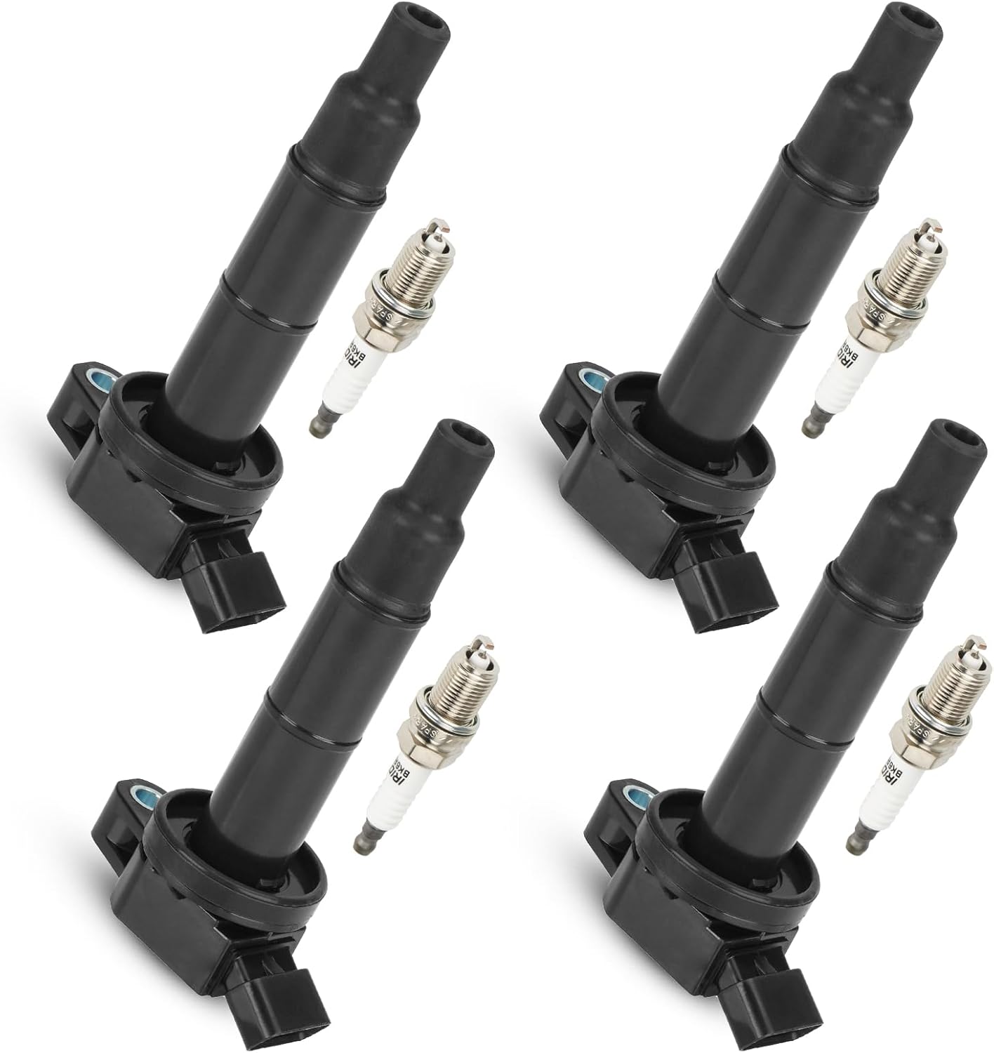 Pack of 4 Ignition Coils & Spark Plugs for Scion xB/Lexus HS250h 2.4L L4 10-11, Pontiac Vibe, Toyota Corolla/Matrix 2.4L L4 09-10, Toyota Solara/Highlander 2.4L L4 02-06, Toyota Camry 2.4L L4 02-11
