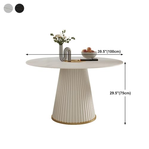 NIUYAO Dining Table Stone Top Simplistic Style Round Solid Wood Pedestal Base Circular Tabletop for Dining Room Kitchen Leisure Coffee Table -Black 47