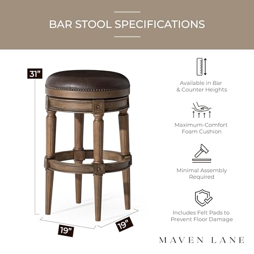 Maven Lane Pullman 26 Inch Tall Counter Height Upholstered Backless Barstool in Reclaimed Oak Finish with Ronan Stone Vegan Leather Seat, Set of 4