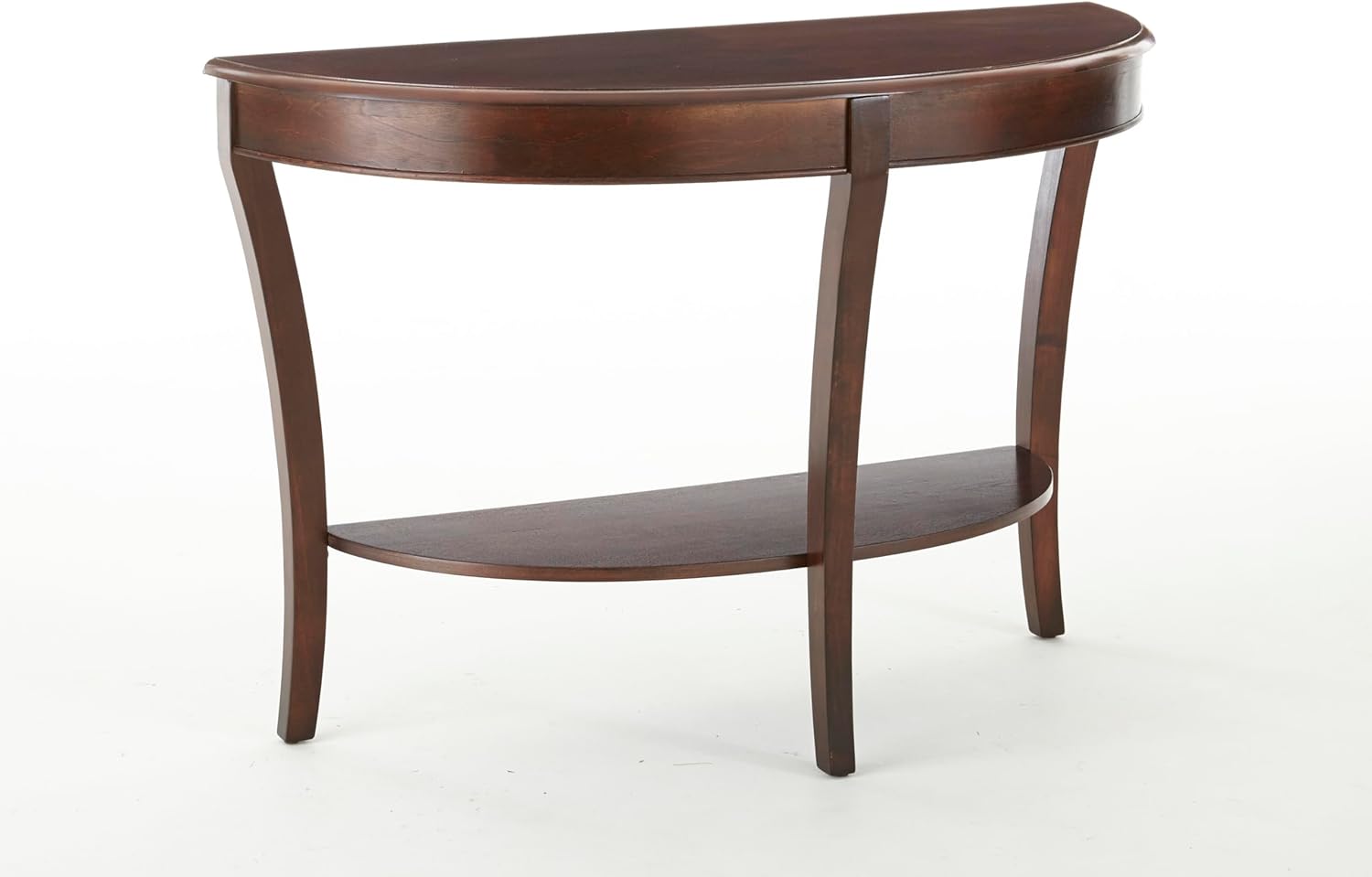 Steve Silver Company Traditional Troy Medium Brown Cherry Finish, Bentwood Aprons, Flared Legs, Rounded Tops, Storage Shelf Sofa Table, 45