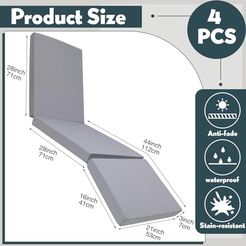 Pinkunn Chaise Lounge Cushion Waterproof Outdoor Lounge Chair Cushions 21 x 72 x 3 Inch Bench Seasonal Replacement Cushions for Summer Patio Bench Pool Beach (Navy,2 Pcs)