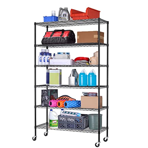BestOffice 4-Shelf Adjustable Storage Shelving Unit Metal Rack Wire Shelf 600Lbs Capacity with 4 PP Sheets 18L x 12W x 44H for Laundry Bathroom Kitchen Garage,Black