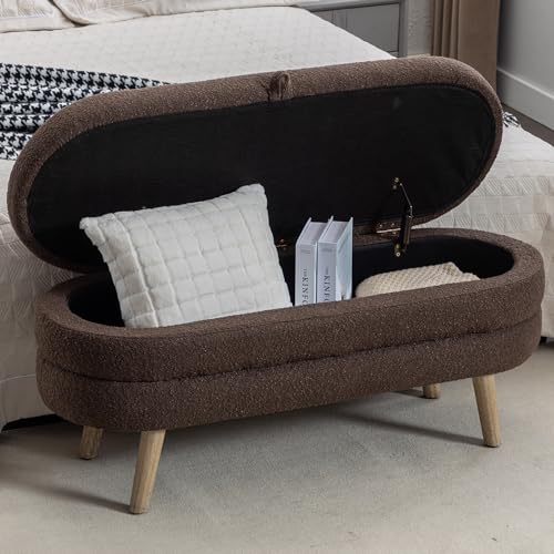 Storage Ottoman Bench for Bedroom end of Bed, Modern End-of-Bed Ottoman, Upholstered Entryway Ottoman with Wooden Legs, Upholstered Storage Cabinet for Living Room Bedroom (Black)