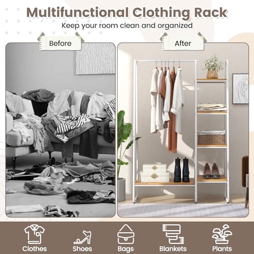 Giantex Clothes Rack with Shelves, Garment Rack with 5-Tier Shelves, Heavy Duty Clothing Rack with Hanging Rod, Freestanding Modern Closet Storage Organizer (White)