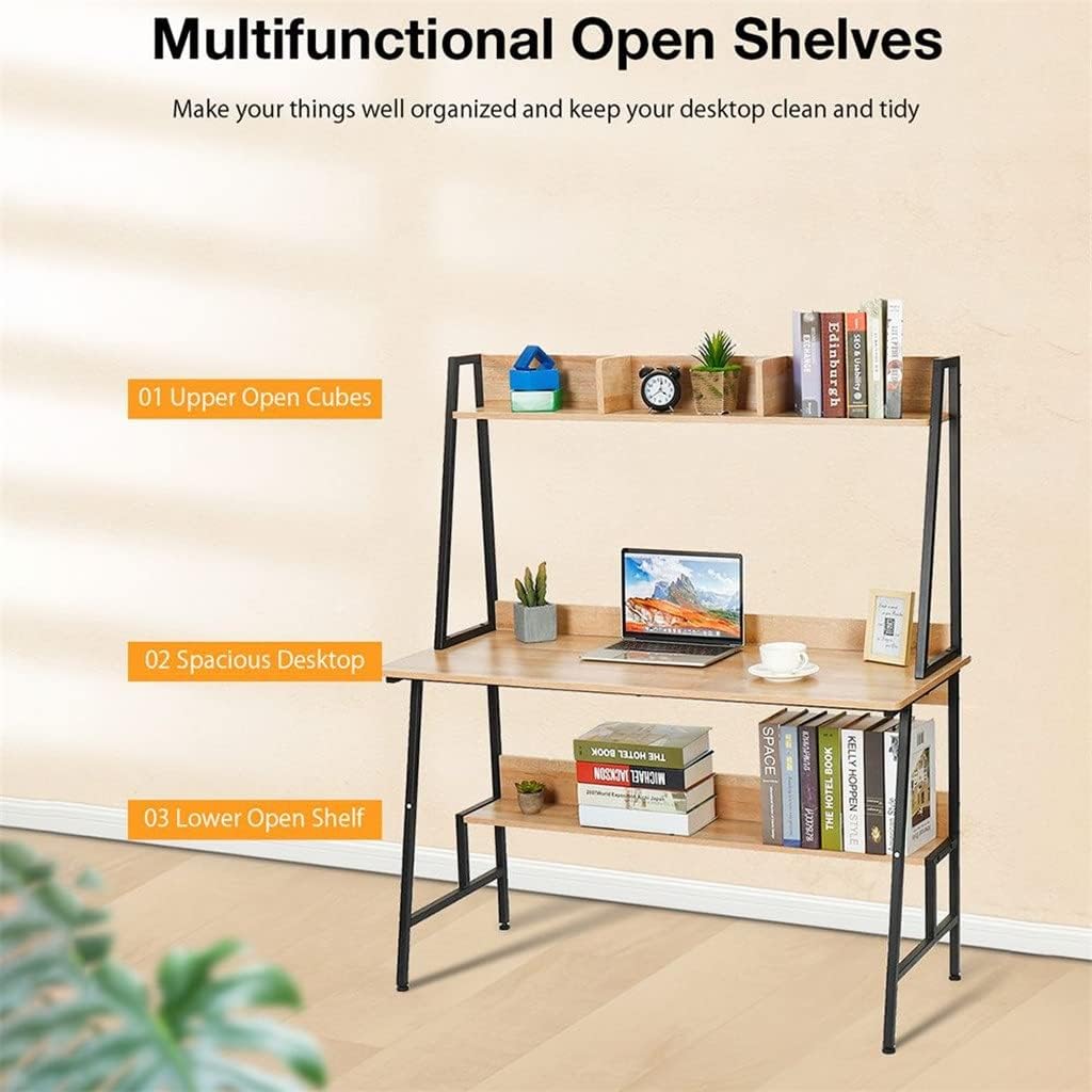 Large Wooden Desktop Computer Desk Office Desk Multi-Layer Computer Laptop Desk Workstation Study Writing Desk Computer PC Table