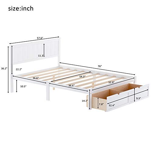 Full Size Bed Frame with Headboard and Storage Drawers, Kids Platform Bed Frame Full Size, Full Bed Frame for Kids, Boys, Girls, Gray Bed Frame Full Size