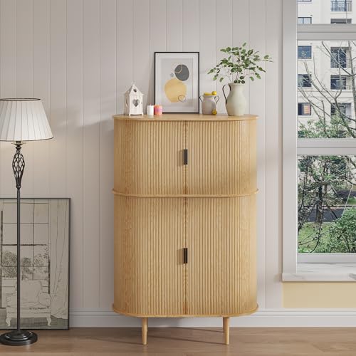 Storage Cabinet Sideboard Coffee Bar Modern Credenza Cabinet with Fluted Panel 2 Doors for Kitchen,Dining Room,Living Room (Black)