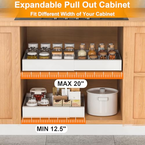 2 Pack Expandable Pull Out Cabinet Organizer, Slide Out Drawers for Kitchen Cabinets, Convenient Storage Solution for Kitchen, Pantry - Adjustable Width 12.5
