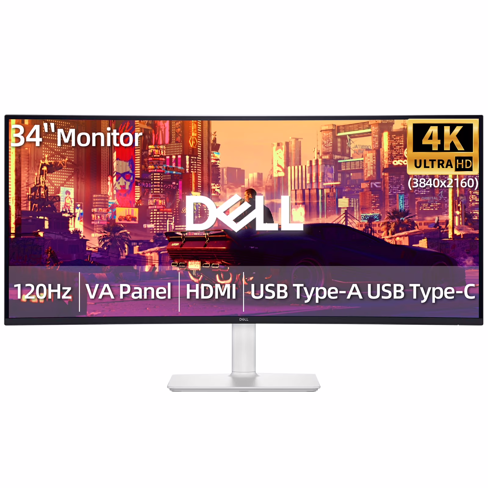 Dell S34 Series 34-inch WQHD (3440x1440) 120Hz Curved Gaming Monitor, AMD FreeSync Premium, USB-C (65W PD), 99% sRGB, HDR Ready, Height Adjustable Stand, Ash White