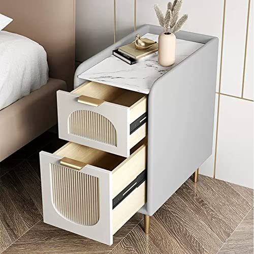 Bed Side Table Nightstands Space Saving Design Narrow Bedside Cabinet wth 2 Drawer Simple Bedroom Storage Cabinet Small Coffee Table, White Night Stand