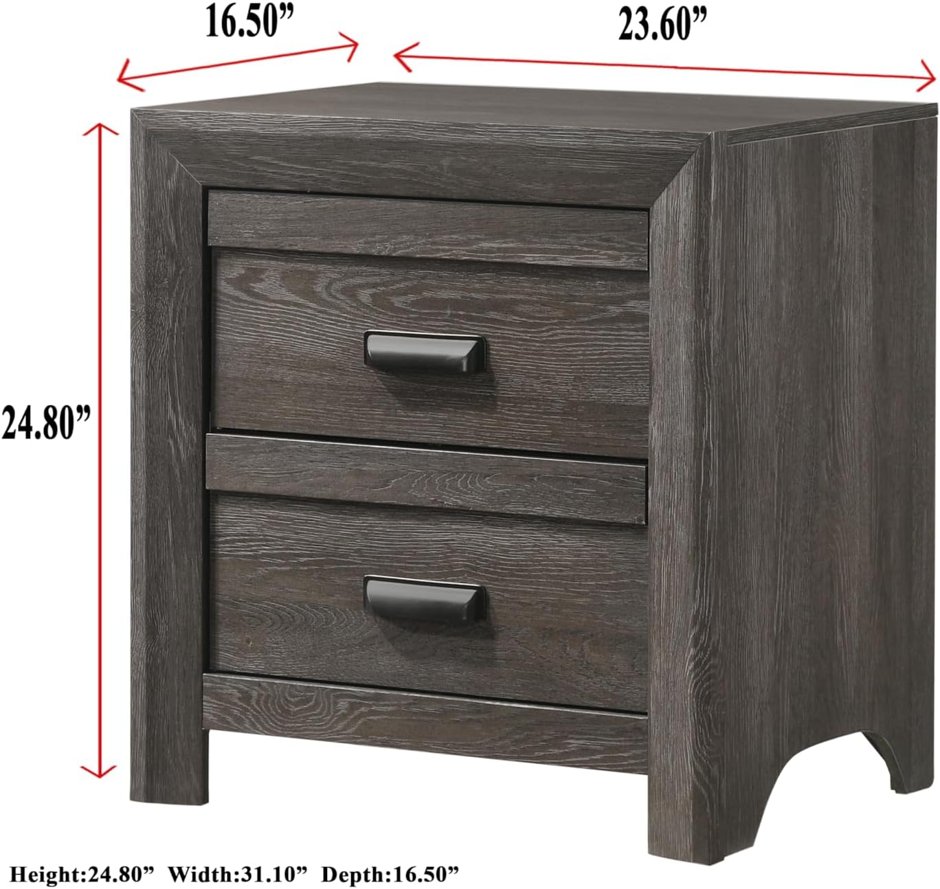1pc Contemporary Nightstand End Table with Two Storage Drawers Brown Gray Finish Bedroom Wooden Furniture
