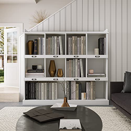 10-Cube Bookcase Freestanding 3-Tier Open Bookshelf Wood Cube Storage Organizer with 10 Storage Compartments and Top Shelf Retro Display Cabinet for Bedroom,Living Room,Office (Brown)