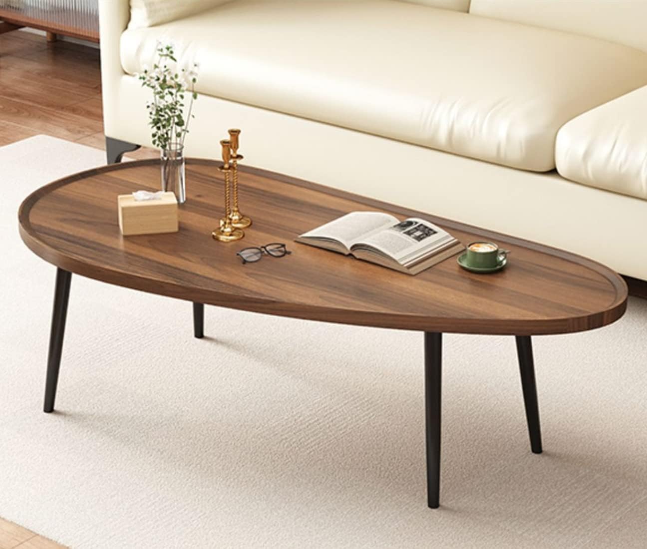 Wooden Walnut Coffee Table Rustic Coffee Table Mid-Century Modern Sofa Table Nesting Tables Center Table for Living Room Bedroom Office Furniture Easy Assembly (120cm)