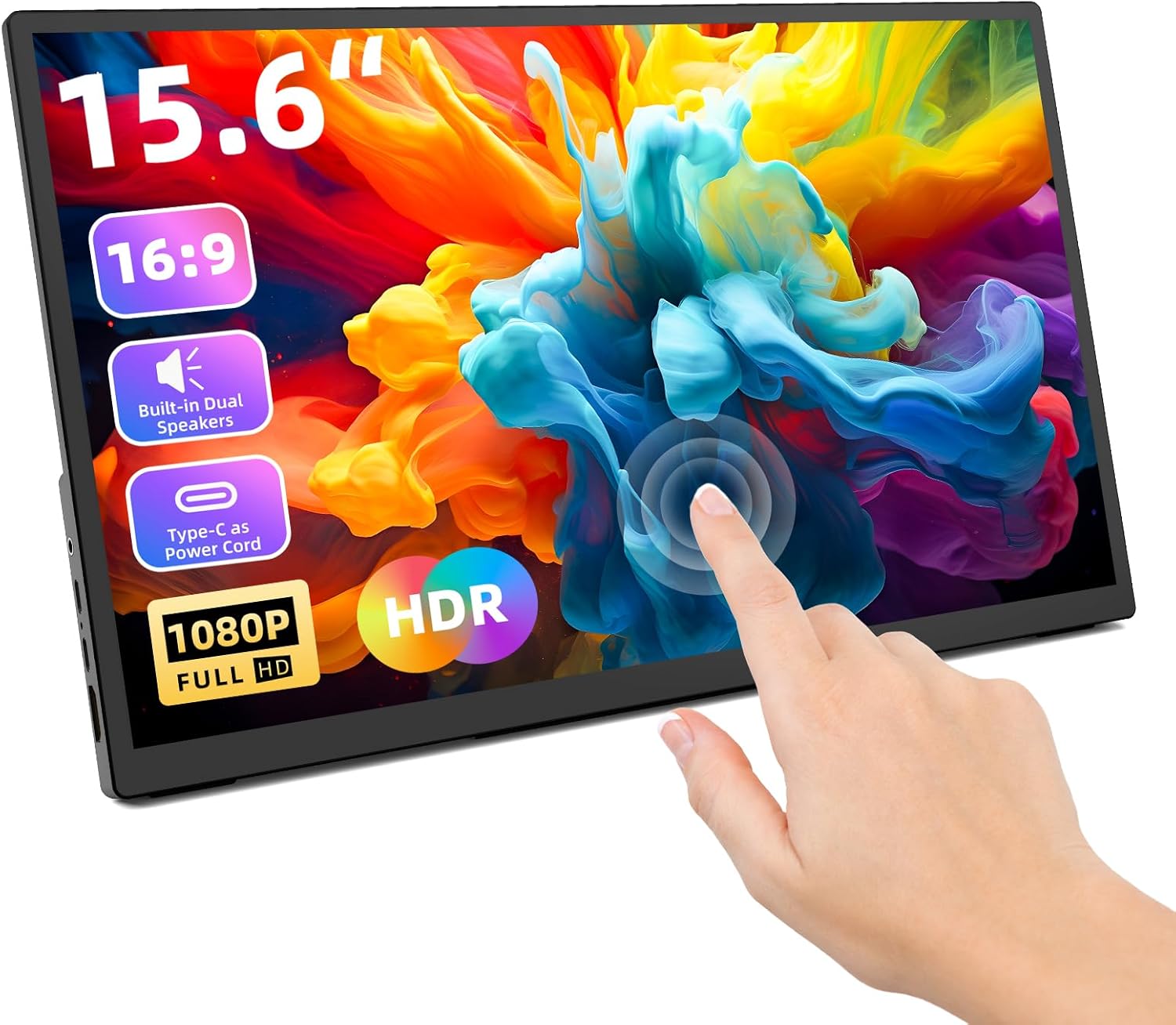 Portable Monitor Touchscreen 15.6'' 1080P FHD Laptop Travel Display USB C, HDMI Computer Monitor IPS Gaming Monitor w/Cover, HDR Eye Care Screen, Plug&Play Suitable for PC MAC Phone Xbox PS4/5 Switch