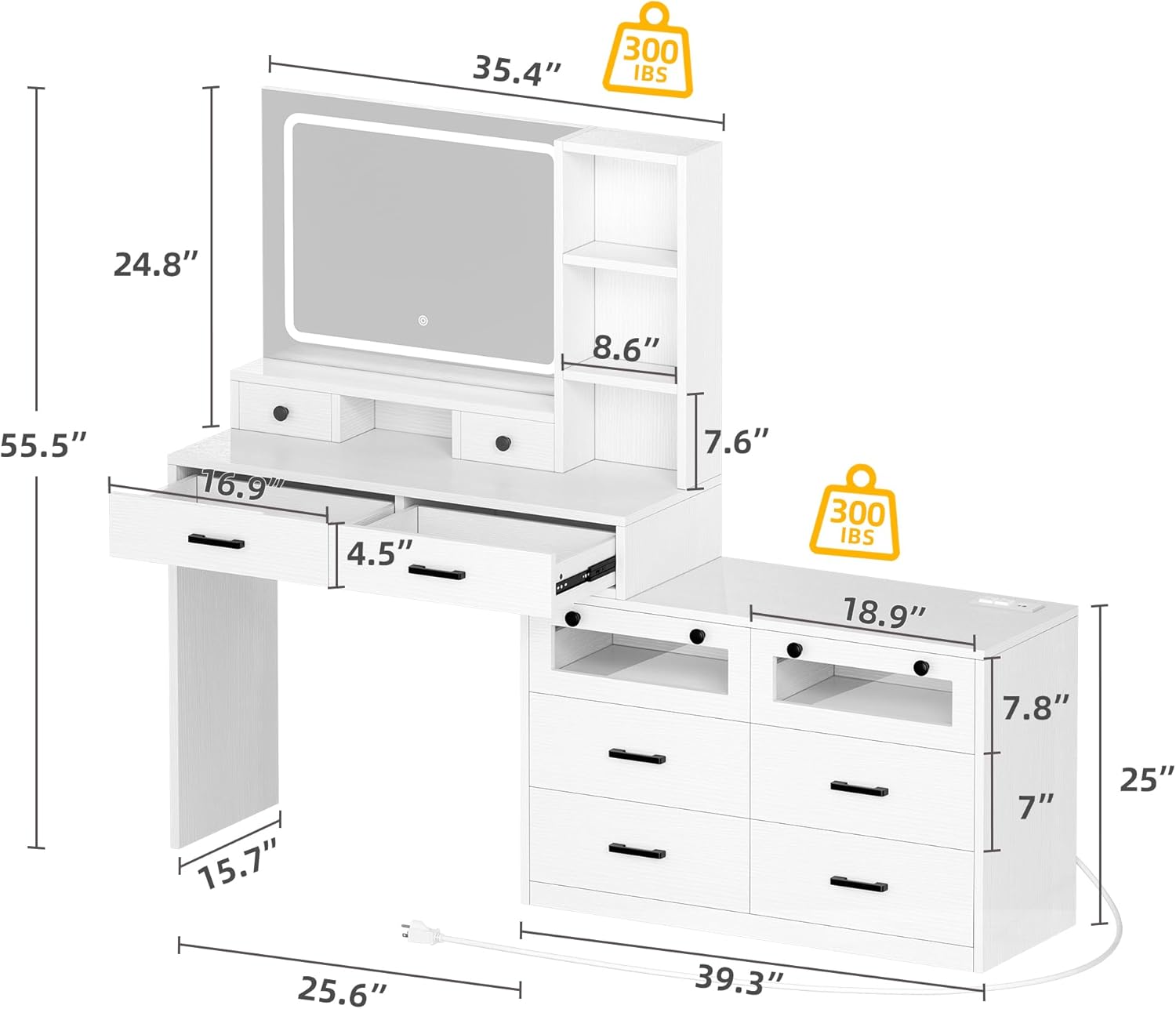 YITAHOME 10 Drawer Dresser with LED and Power Oultes, 65