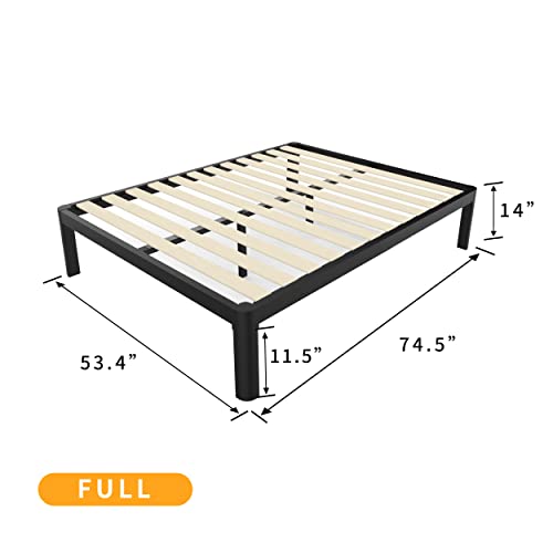 MAF 14 Inch King Platform Bed Frames with Wooden Slats, Black 3500 Lbs Heavy Duty Metal Bed Frame with Anti-Collision Round Legs, No Box Spring Needed, Easy Assembly