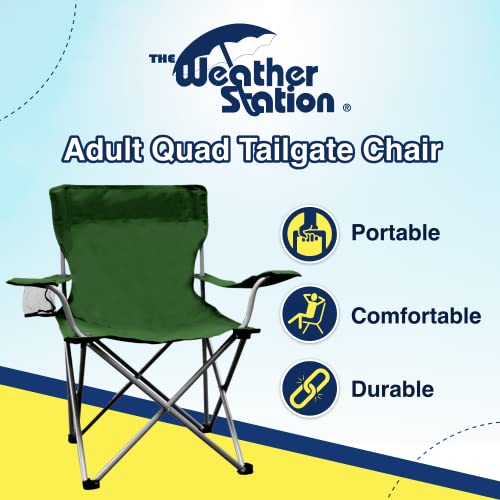 Weather Station Camping Chair, Lightweight and Portable Outdoor Folding Tailgate Quad Chair with Cup Holder and Armrests