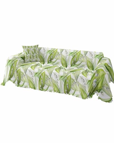 Leaf Green Sofa Cover Couch Covers for 3 Cushion Couch Throw Couch Cover with Tassel Soft Sofa Slipcover Watercolor Floral Leaves Texture White Couch Furniture Protector for Dog Pet 71