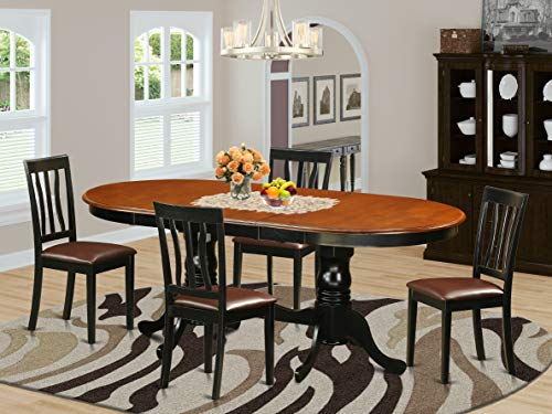 East West Furniture PLAN9-BCH-LC 9 Piece Room Set Includes an Oval Kitchen Table with Butterfly Leaf and 8 Faux Leather Upholstered Dining Chairs, 42x78 Inch