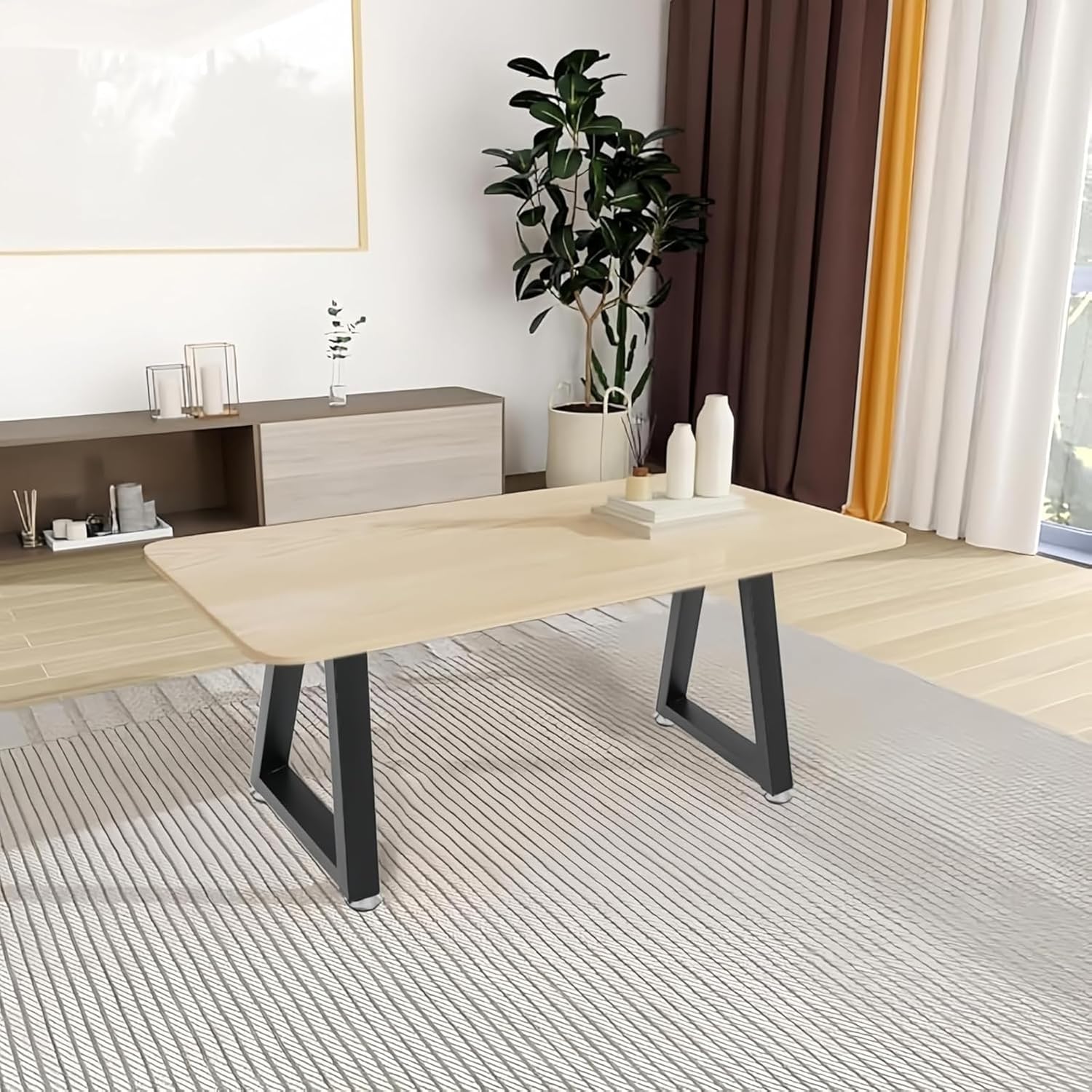 22 Inch Metal Desk Table Legs, Trapezoid Metal Coffee Table Legs,Heavy Duty Industrial Dinning Table Leg with Adjustment Feet Pads (Bear Up to 800lb)