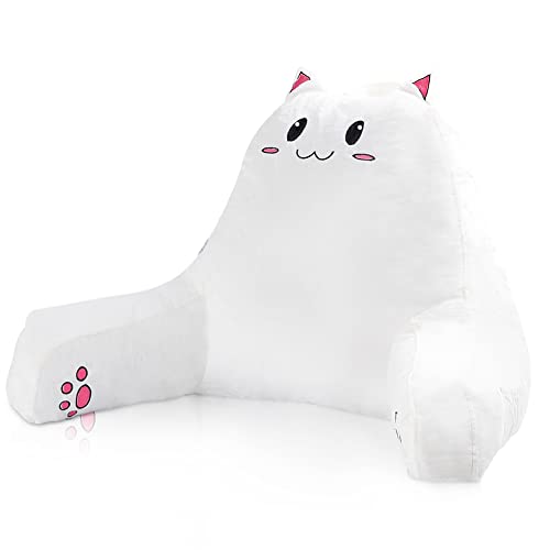 SUNSIDE Reading Pillow with Cat Design, Cute Back Pillows for Adult and Children, Shredded Memory Foam Pillow with Arms, Suitable for Sitting in Bed, Relaxing, Watching TV, Gaming