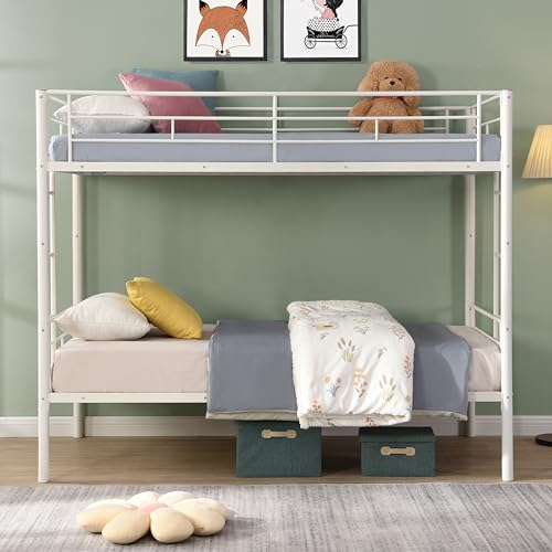 Convertible Twin Over Twin Bunk Bed w/ 2 Side Ladders and Full-Length Guardrails, Metal Heavy Duty Beds Frame, Storage Space, for Teen, Kids, No Box Spring Needed, Noise Free